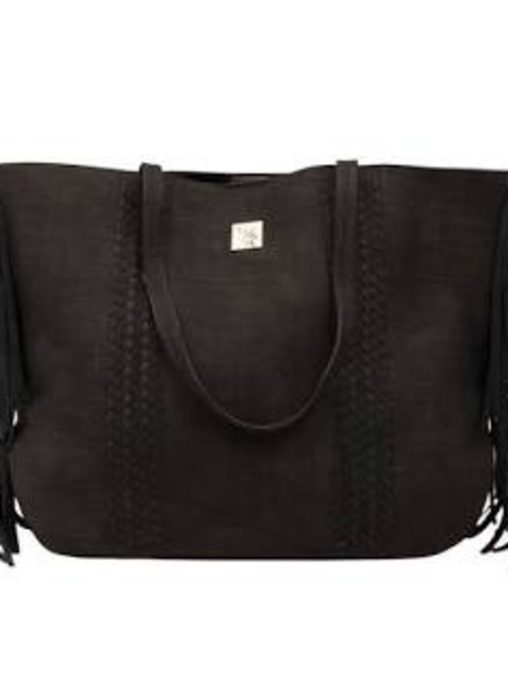 Black Braided Tote with Fringe - Women's Everyday Shoulder Bag